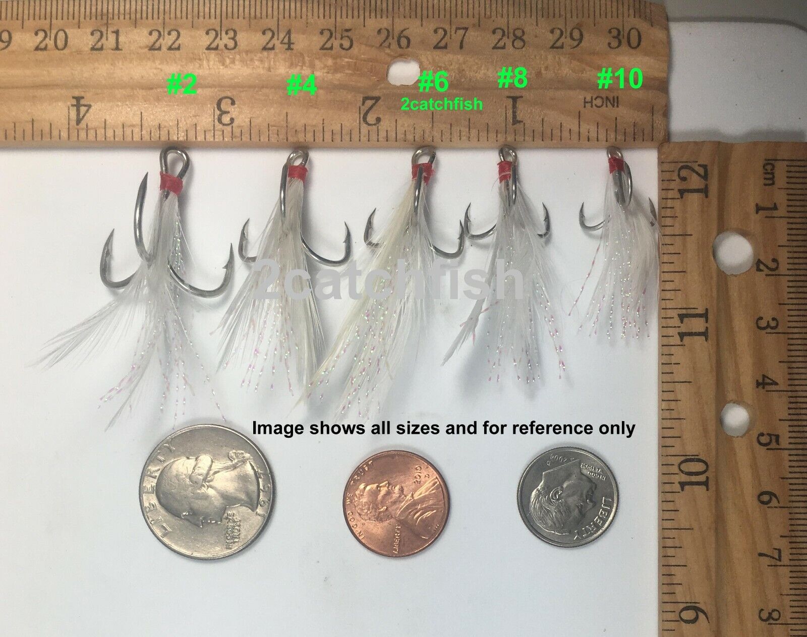 4x Strong Dressed Bucktail Feather Treble Hooks